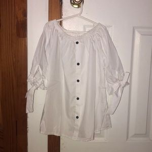 cute off the shoulder white top!
